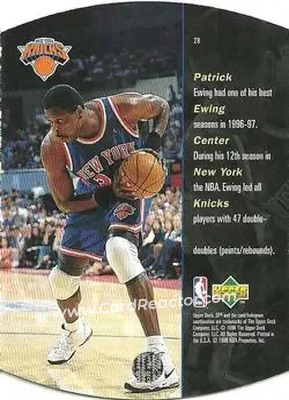 1997-98 SPx Basketball - Sky #28 - Patrick Ewing - New York Knicks - Back 1997-98 SPx Basketball - Sky #28 - Patrick Ewing - New York Knicks - Back