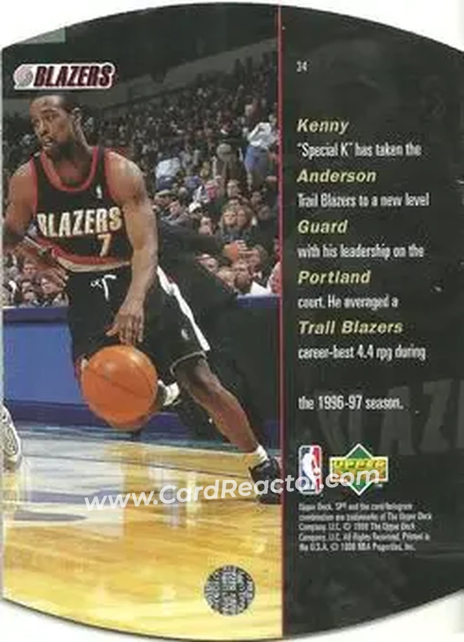 1997-98 SPx Basketball - Sky #34 - Kenny Anderson - Portland Trail Blazers - Back