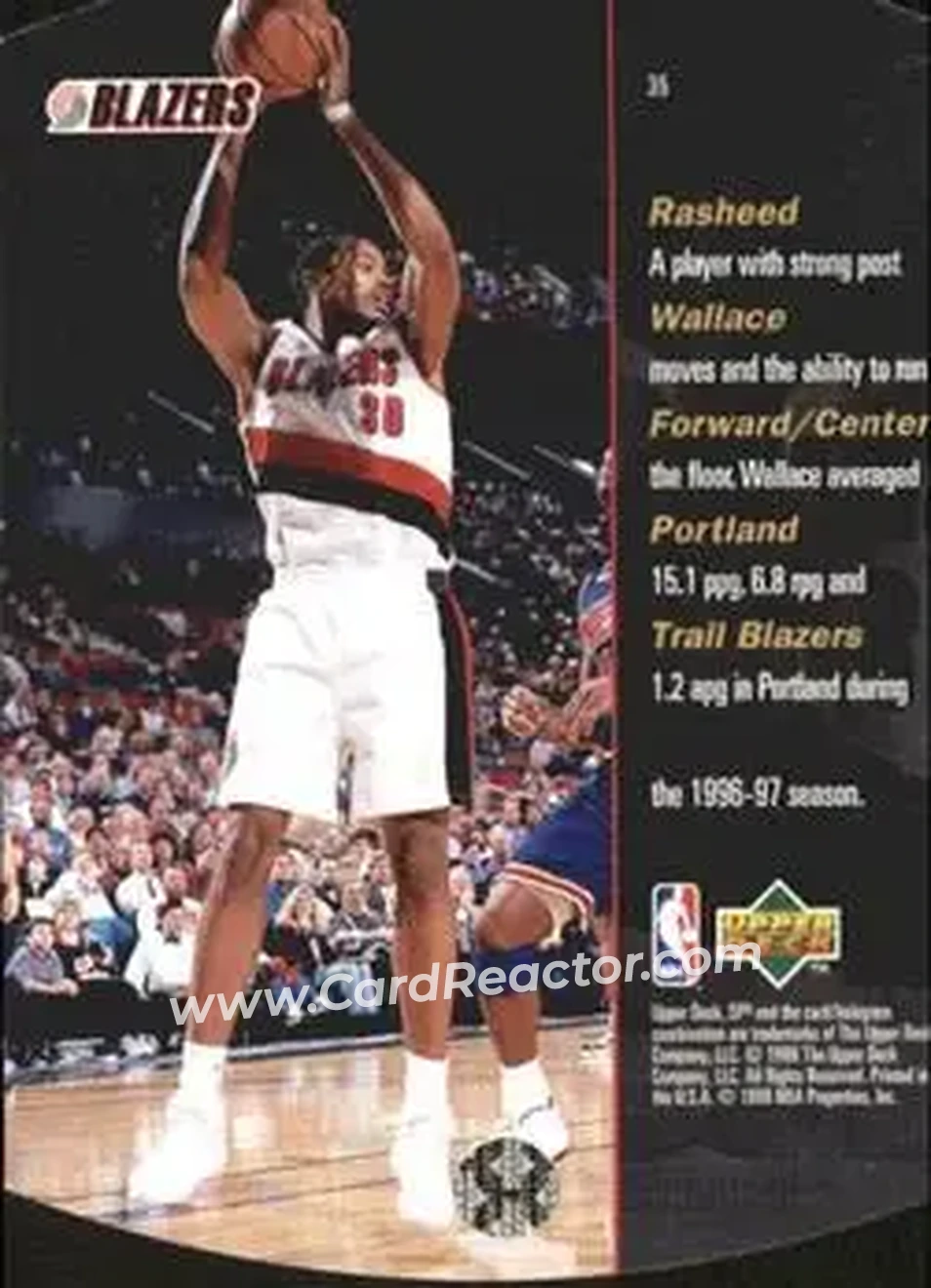 1997-98 SPx Basketball - Sky #35 - Rasheed Wallace - Portland Trail Blazers - Back