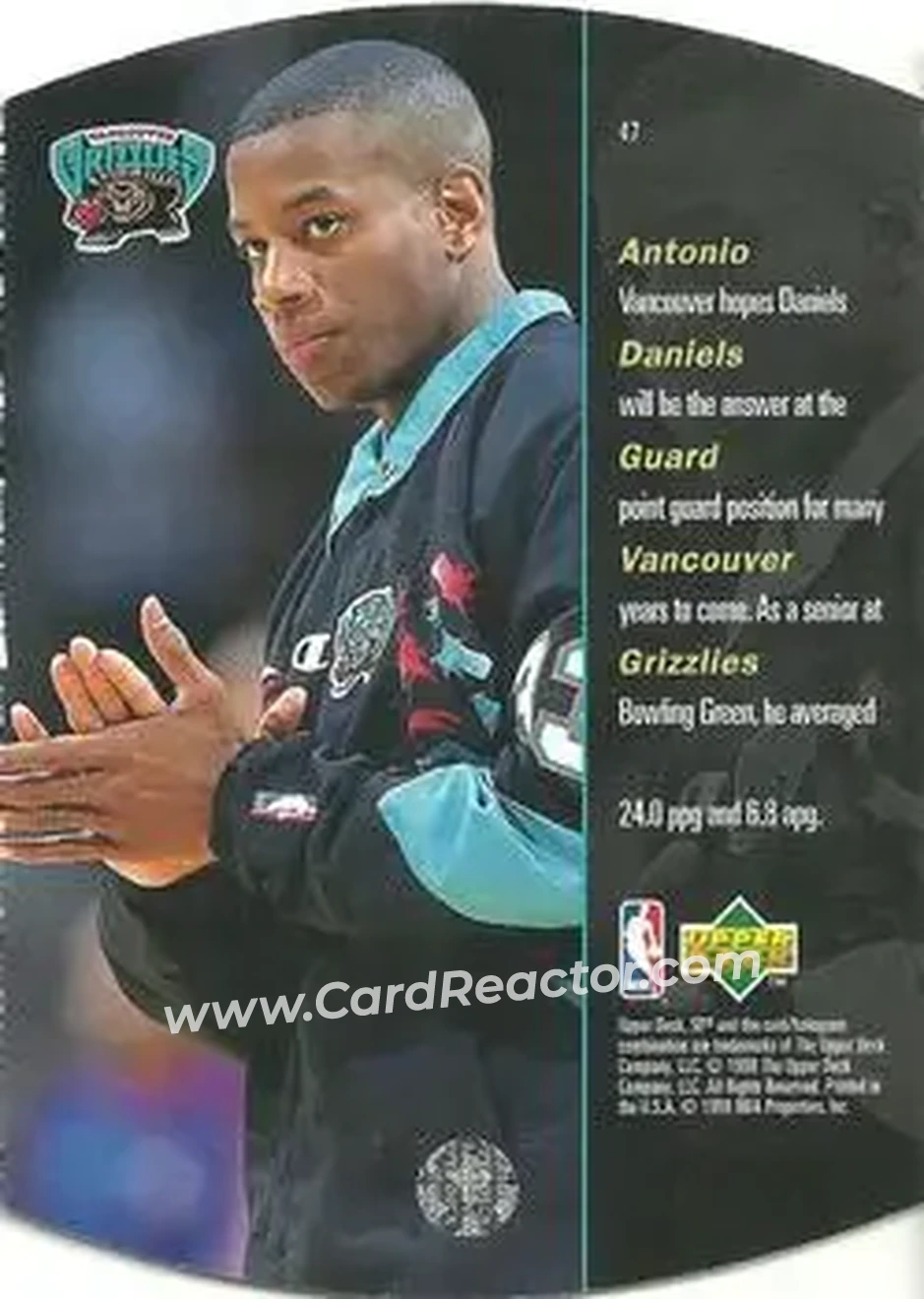 1997-98 SPx Basketball - Sky #47 - Antonio Daniels - Vancouver Grizzlies - Back