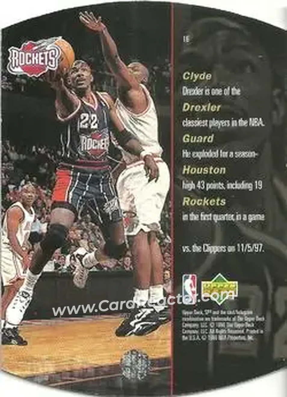 1997-98 SPx Basketball - Bronze #16 - Clyde Drexler - Houston Rockets - Back