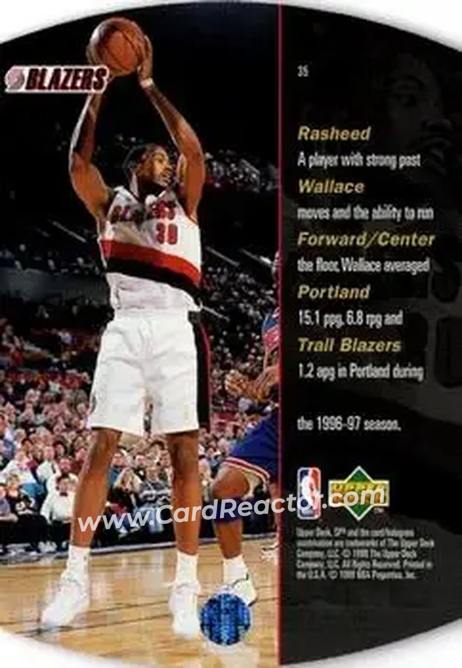 1997-98 SPx Basketball - Bronze #35 - Rasheed Wallace - Portland Trail Blazers - Back