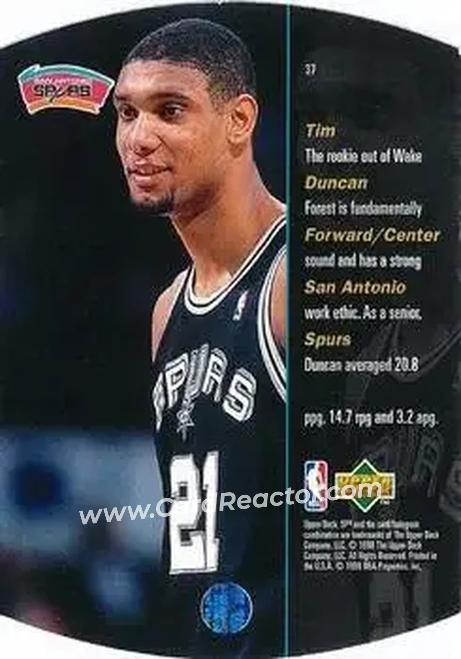 1997-98 SPx Basketball - Bronze #37 - Tim Duncan - San Antonio Spurs - Back