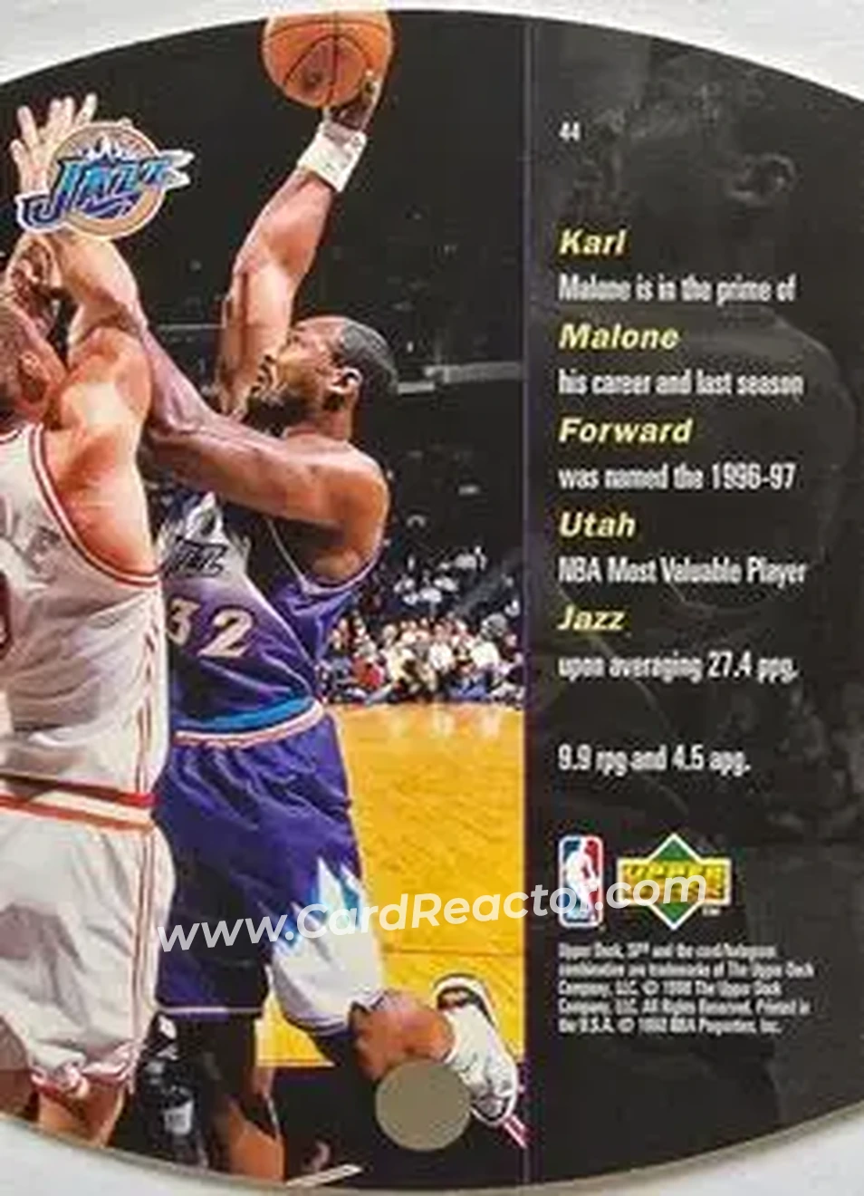 1997-98 SPx Basketball - Bronze #44 - Karl Malone - Utah Jazz - Back