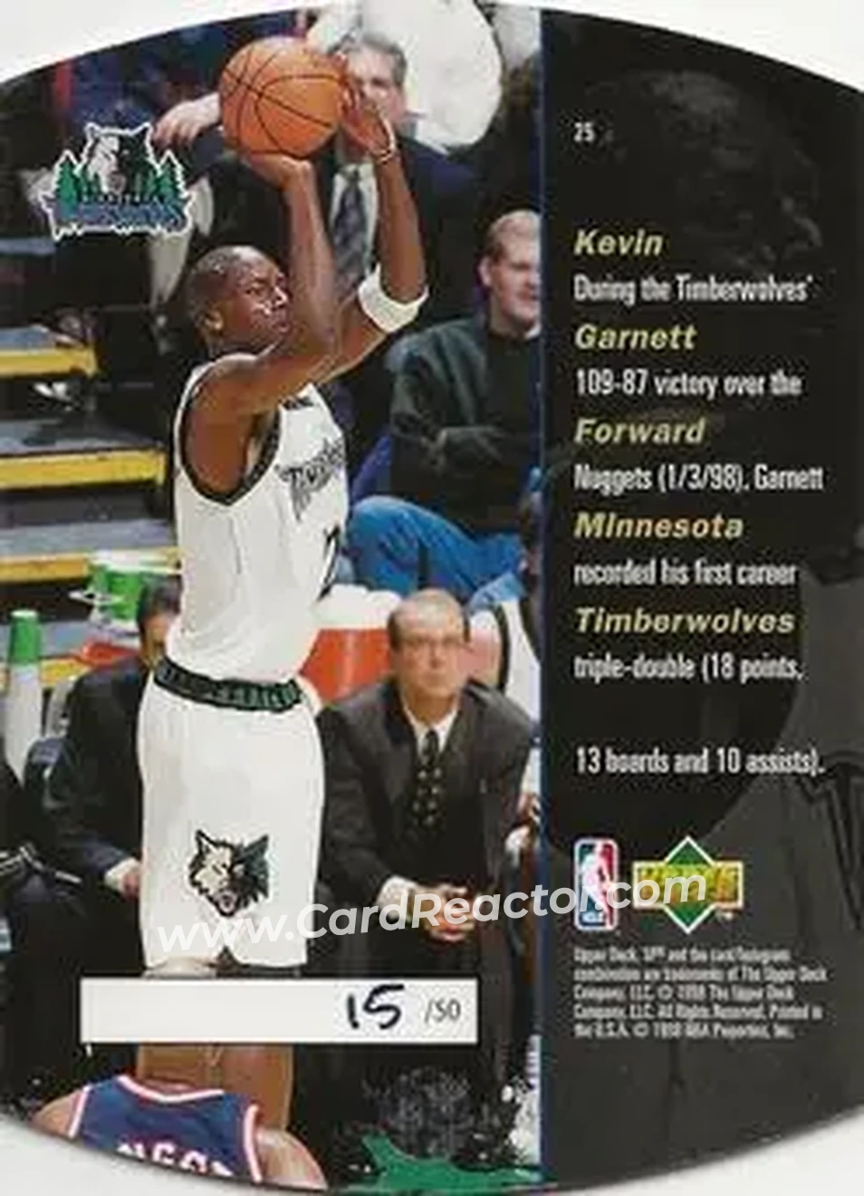 1997-98 SPx Basketball - Grand Finale #25 - Kevin Garnett - Minnesota Timberwolves - Back
