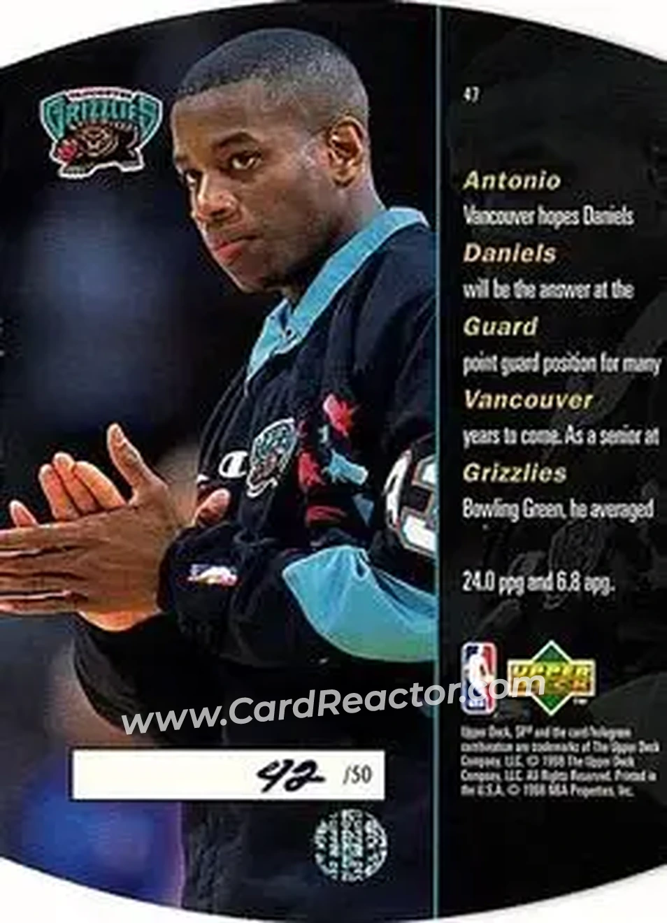 1997-98 SPx Basketball - Grand Finale #47 - Antonio Daniels - Vancouver Grizzlies - Back