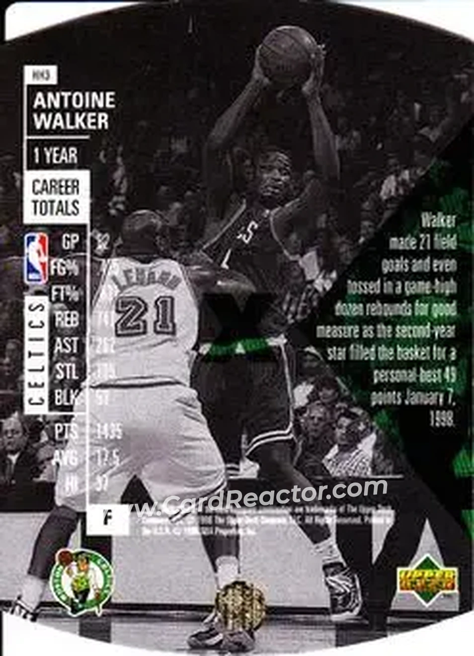 1997-98 SPx Basketball - Hardcourt Holoview #HH3 - Antoine Walker - Boston Celtics - Back