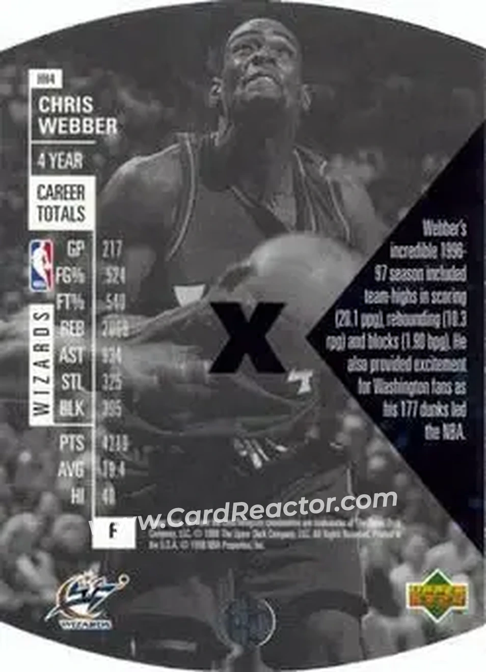 1997-98 SPx Basketball - Hardcourt Holoview #HH4 - Chris Webber - Washington Wizards - Back