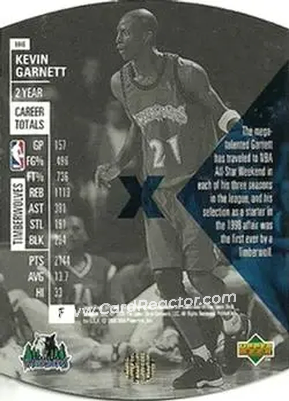 1997-98 SPx Basketball - Hardcourt Holoview #HH6 - Kevin Garnett - Minnesota Timberwolves - Back