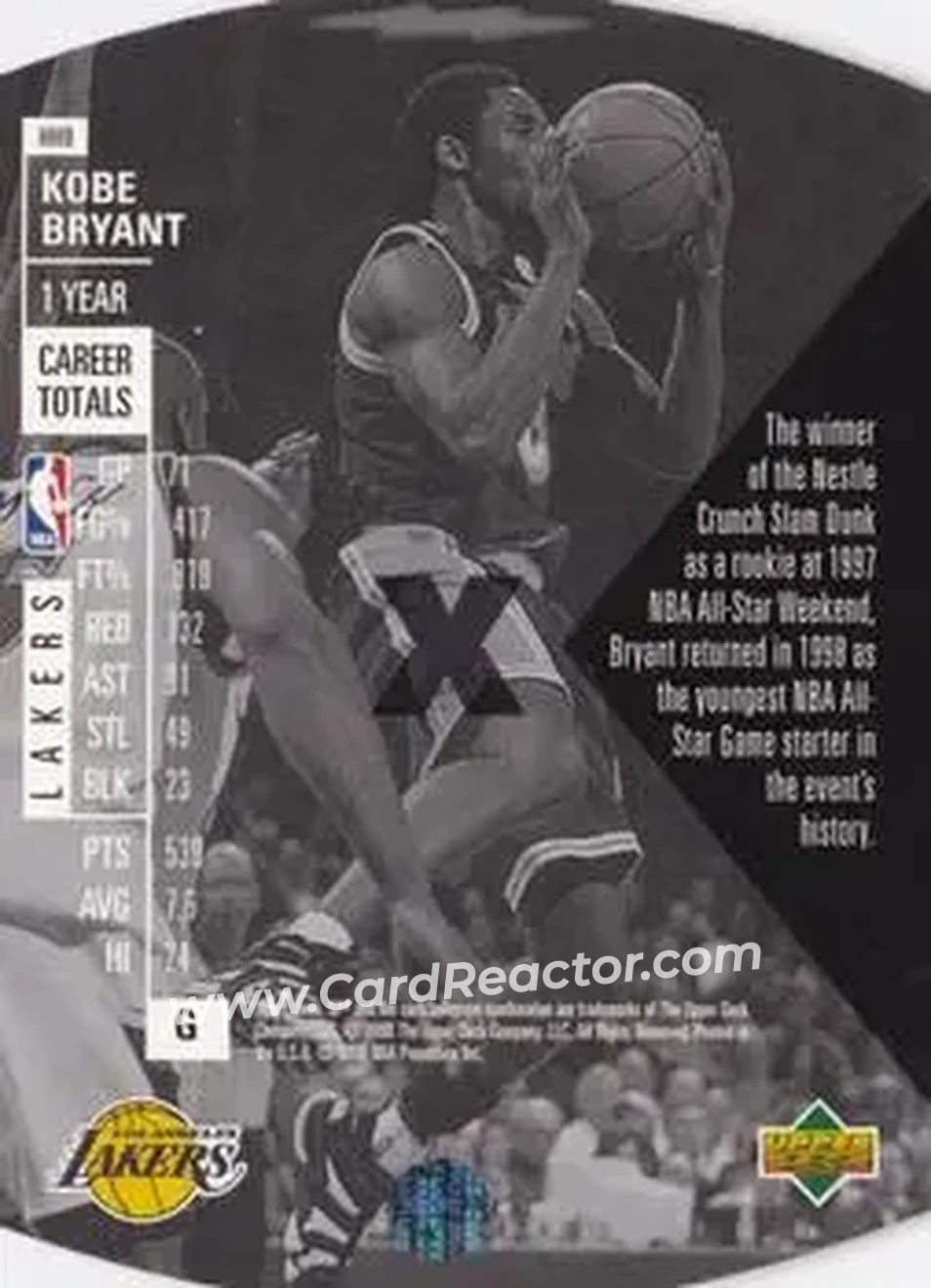 1997-98 SPx Basketball - Hardcourt Holoview #HH9 - Kobe Bryant - Los Angeles Lakers - Back