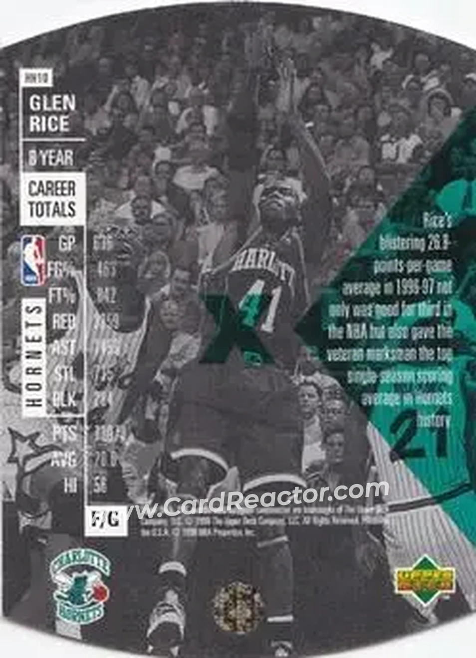 1997-98 SPx Basketball - Hardcourt Holoview #HH10 - Glen Rice - Charlotte Hornets - Back 1997-98 SPx Basketball - Hardcourt Holoview #HH10 - Glen Rice - Charlotte Hornets - Back