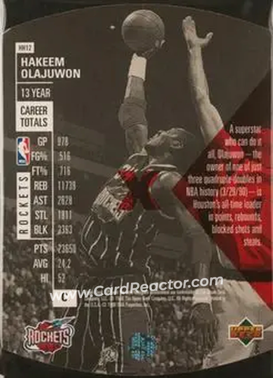 1997-98 SPx Basketball - Hardcourt Holoview #HH12 - Hakeem Olajuwon - Houston Rockets - Back