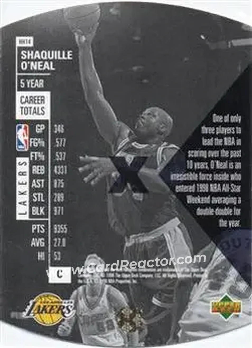 1997-98 SPx Basketball - Hardcourt Holoview #HH14 - Shaquille O'Neal - Los Angeles Lakers - Back