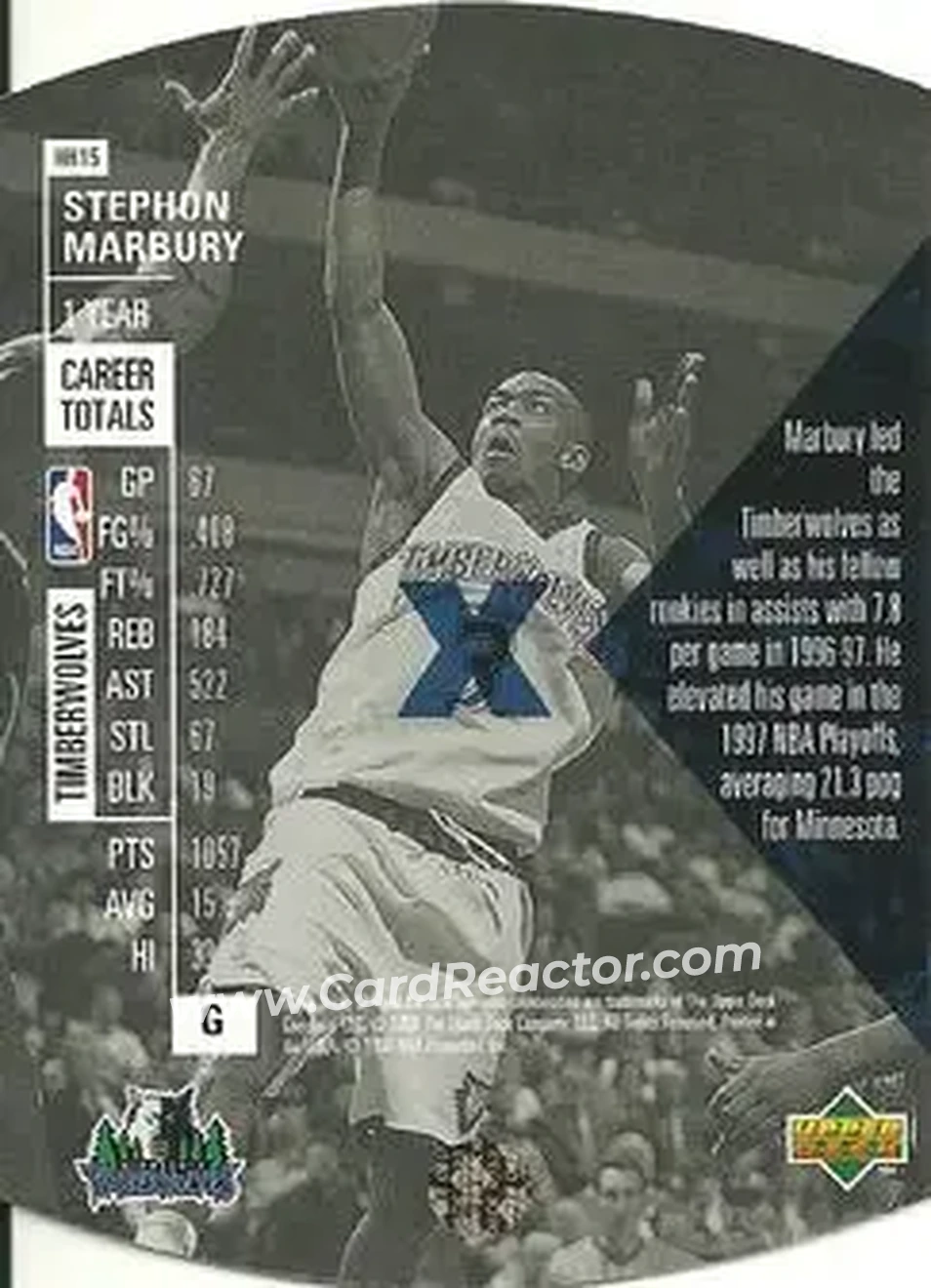 1997-98 SPx Basketball - Hardcourt Holoview #HH15 - Stephon Marbury - Minnesota Timberwolves - Back