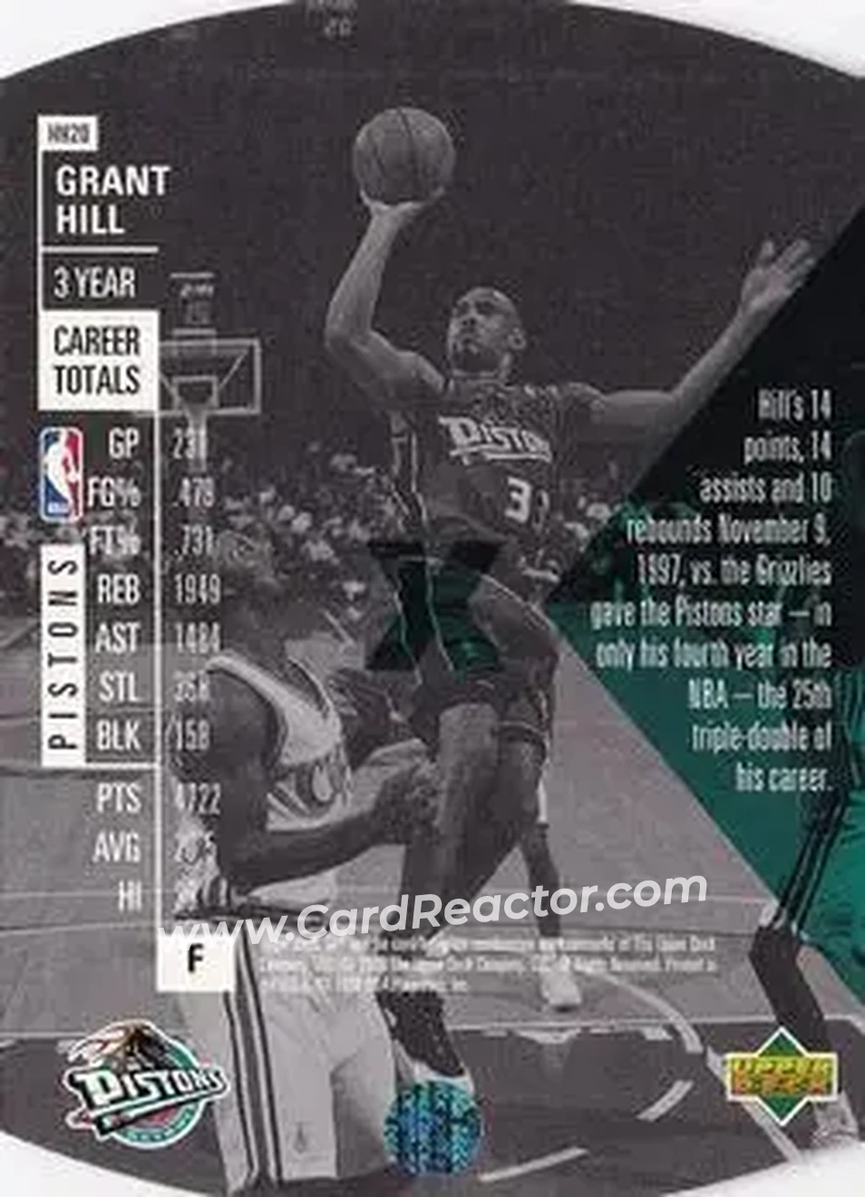 1997-98 SPx Basketball - Hardcourt Holoview #HH20 - Grant Hill - Detroit Pistons - Back