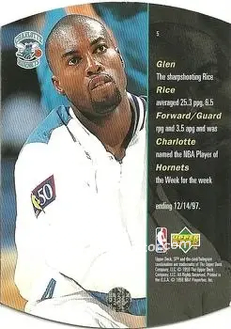 1997-98 SPx Basketball #5 - Glen Rice - Charlotte Hornets - Back