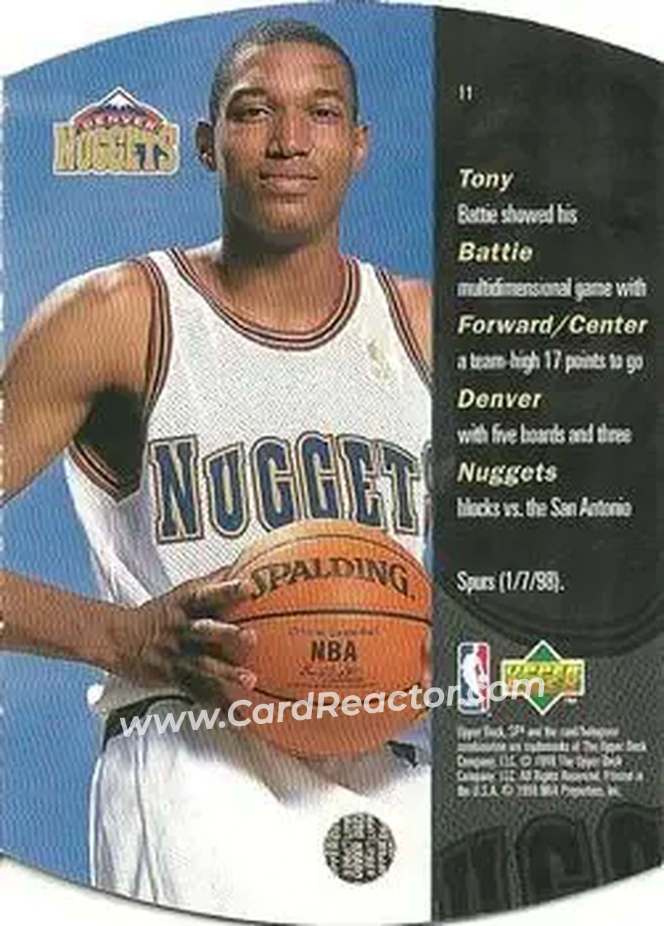 1997-98 SPx Basketball #11 - Tony Battie - Denver Nuggets - Back