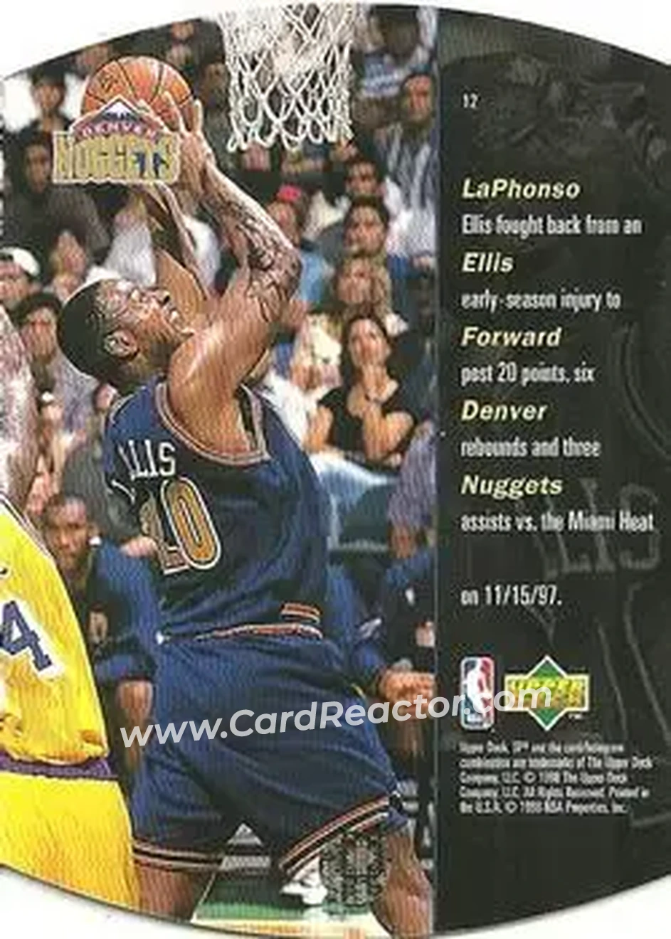 1997-98 SPx Basketball #12 - LaPhonso Ellis - Denver Nuggets - Back