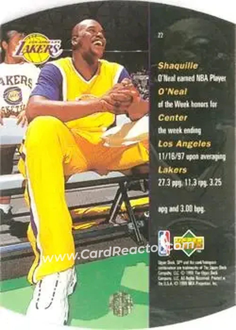 1997-98 SPx Basketball #22 - Shaquille O'Neal - Los Angeles Lakers - Back