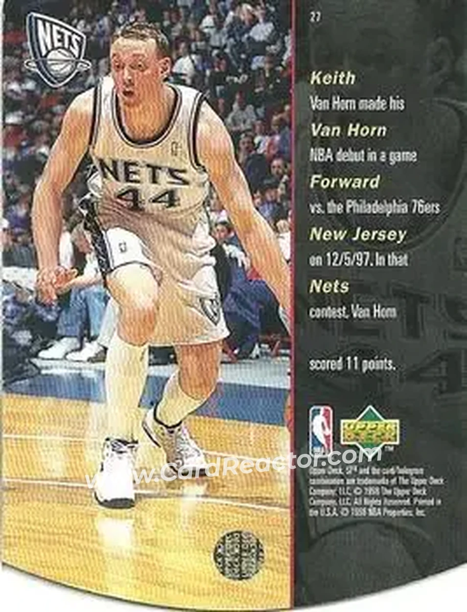 1997-98 SPx Basketball #27 - Keith Van Horn - New Jersey Nets - Back