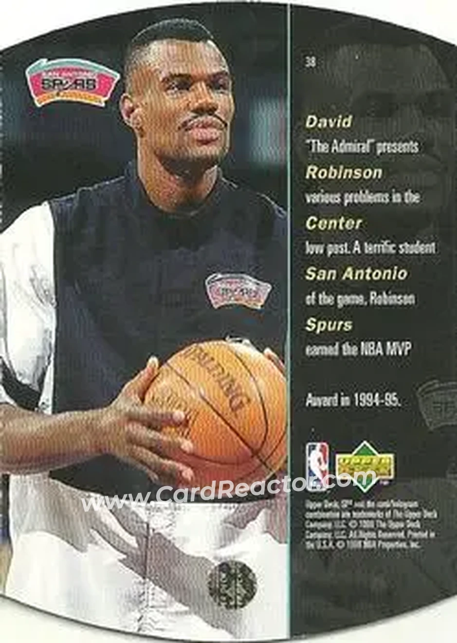 1997-98 SPx Basketball #38 - David Robinson - San Antonio Spurs - Back