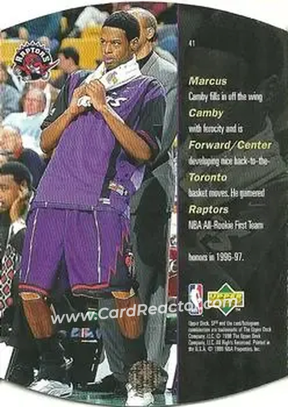 1997-98 SPx Basketball #41 - Marcus Camby - Toronto Raptors - Back