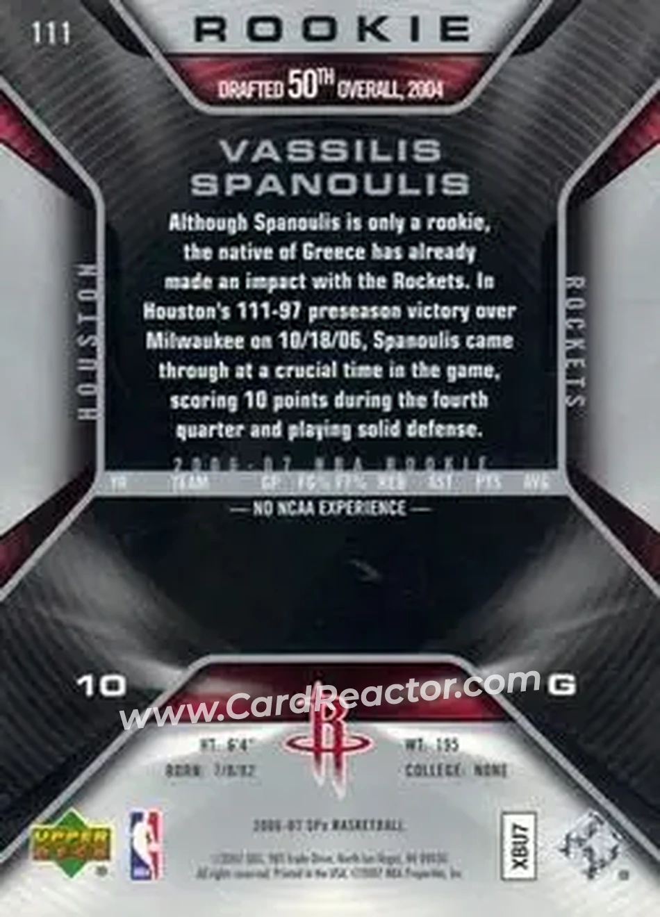 2006-07 SPx #111 - Vassilis Spanoulis - Houston Rockets - Back