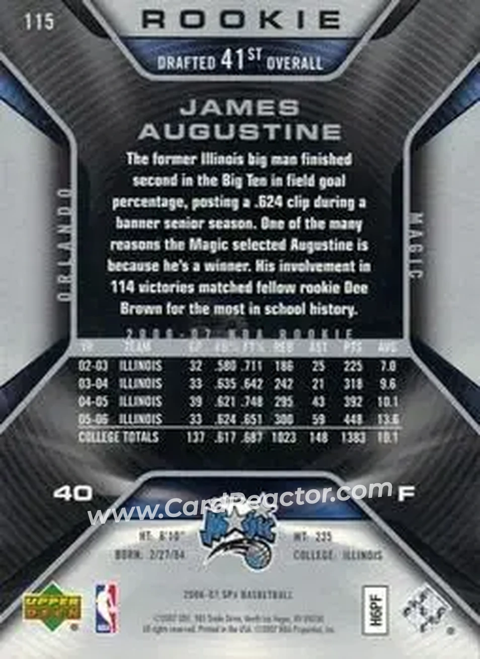 2006-07 SPx #115 - James Augustine - Orlando Magic - Back
