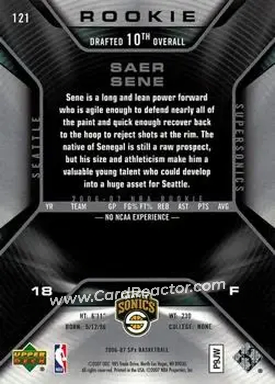 2006-07 SPx #121 - Saer Sene - Seattle SuperSonics - Back