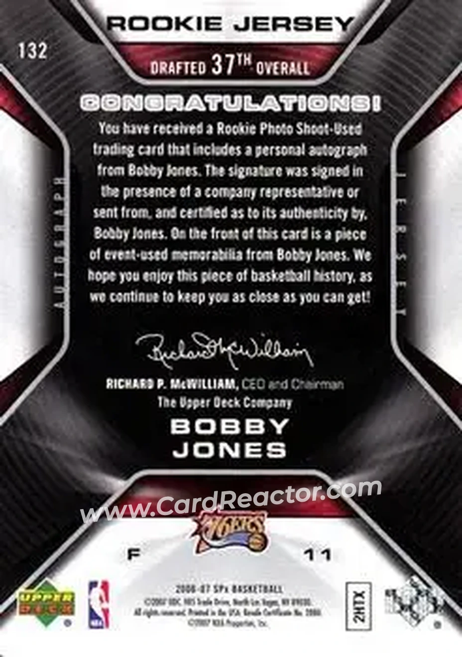 2006-07 SPx #132 - Bobby Jones - Philadelphia 76ers - Back