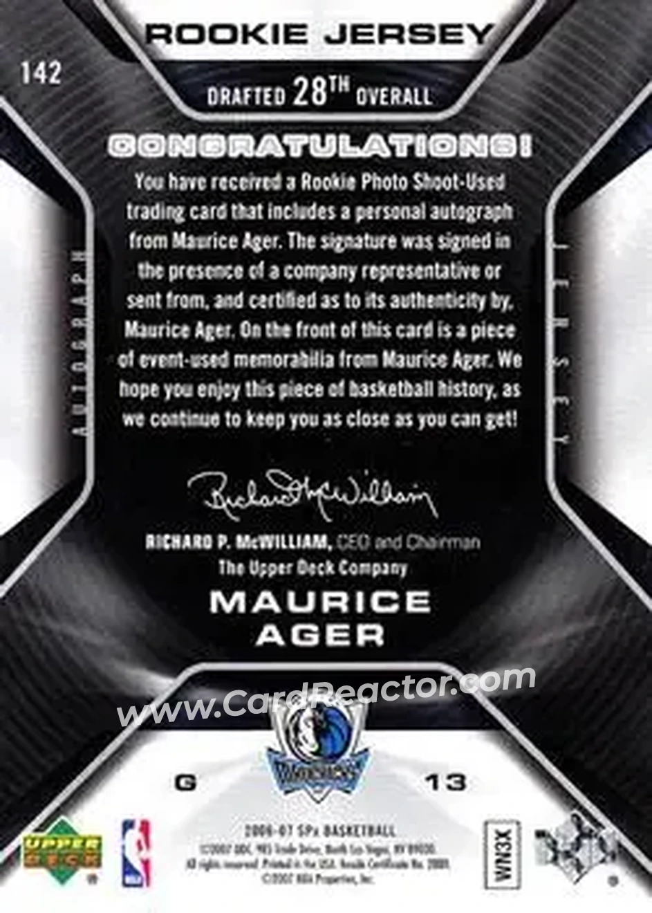 2006-07 SPx #142 - Maurice Ager - Dallas Mavericks - Back