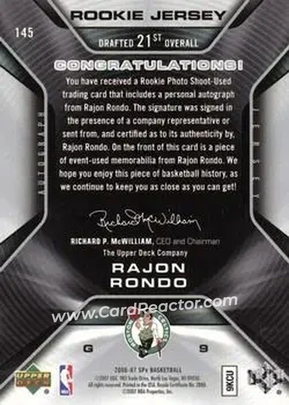 2006-07 SPx #145 - Rajon Rondo - Boston Celtics - Back