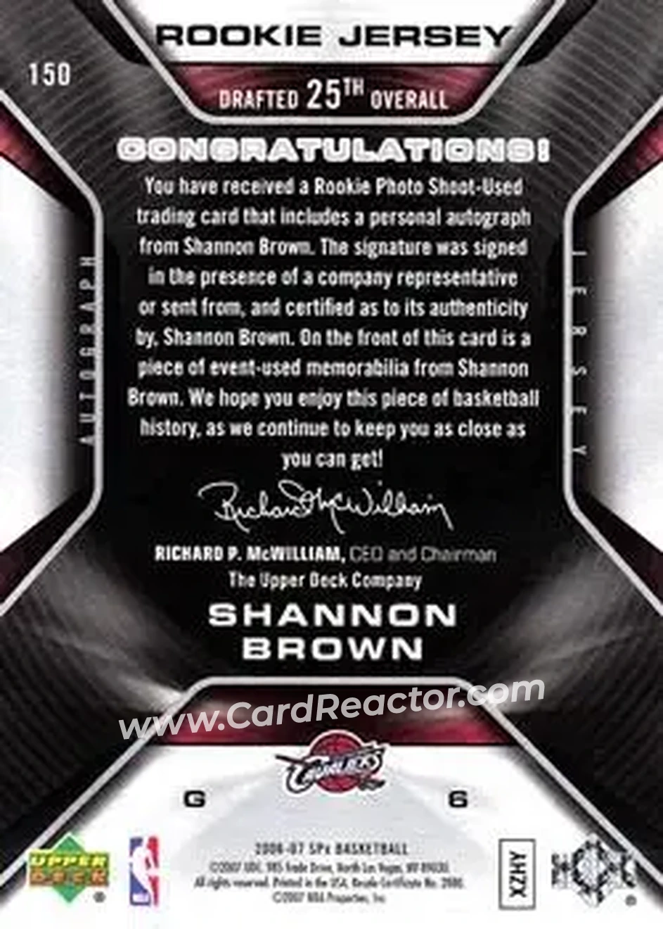2006-07 SPx #150 - Shannon Brown - Cleveland Cavaliers - Back
