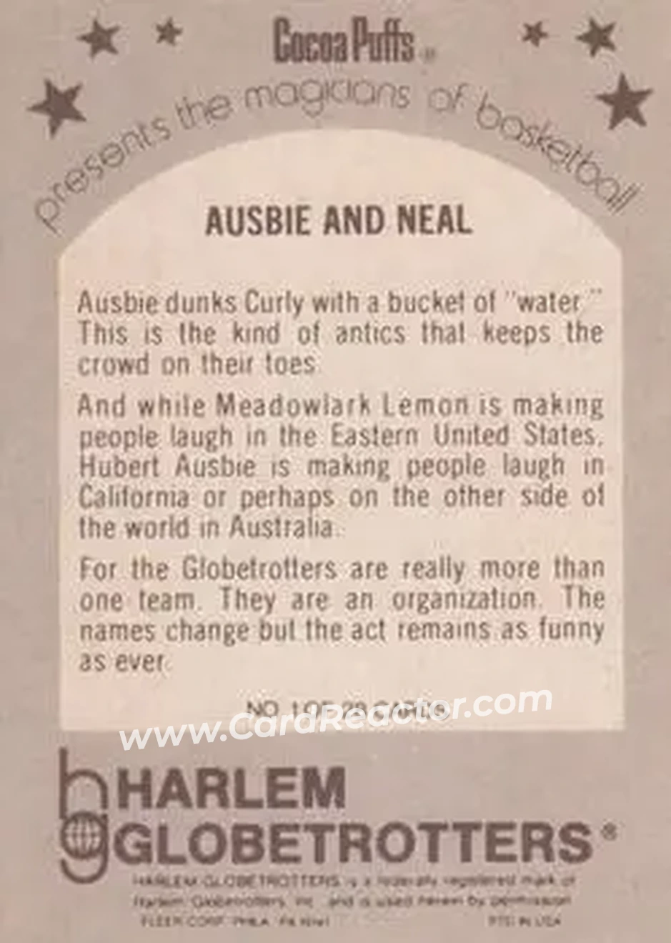 1971 Fleer Cocoa Puffs Harlem Globetrotters #1 - Geese Ausbie - Curly Neal - Harlem Globetrotters - Harlem Globetrotters - Back 1971 Fleer Cocoa Puffs Harlem Globetrotters #1 - Geese Ausbie - Curly Neal - Harlem Globetrotters - Harlem Globetrotters - Back