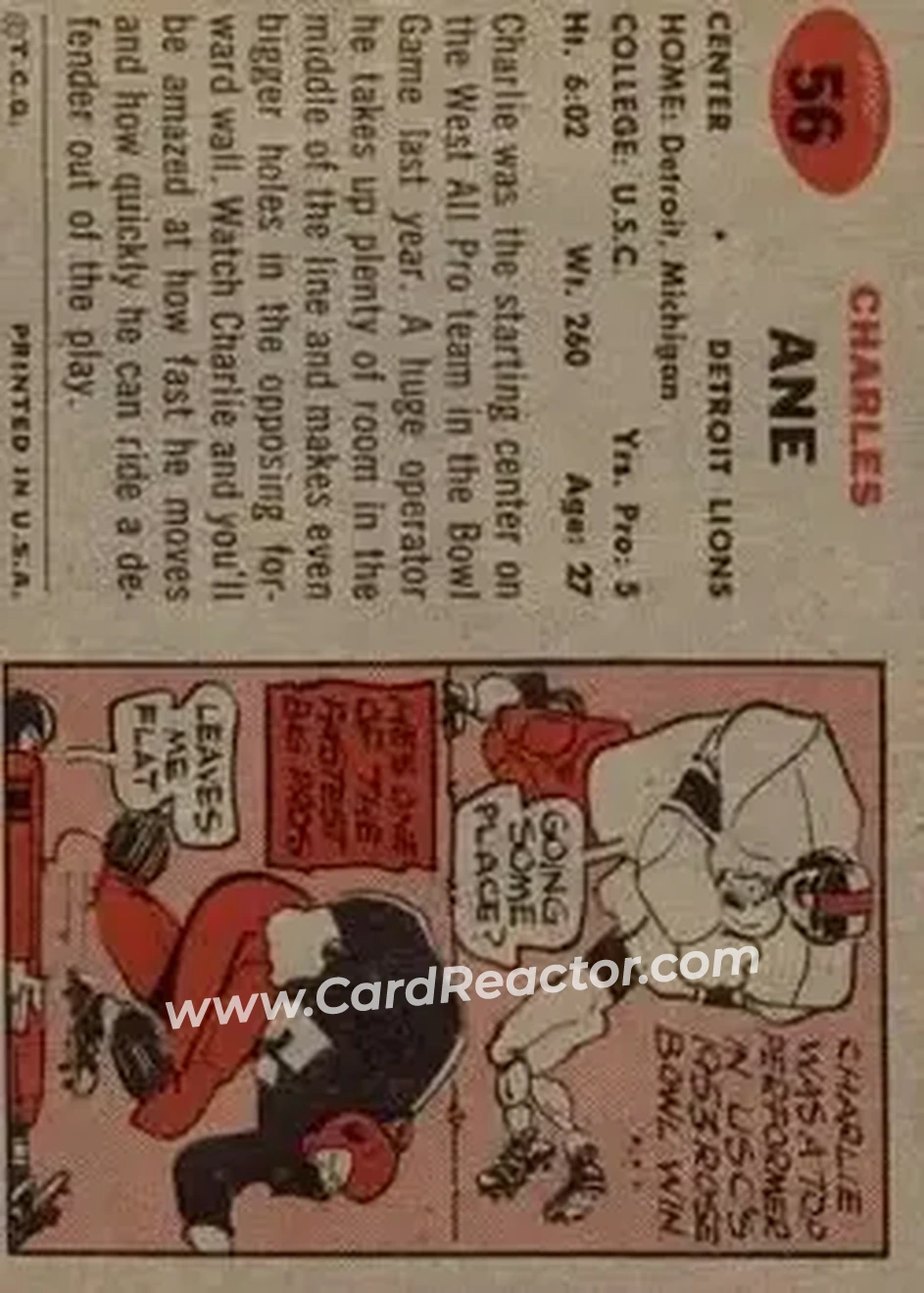1957 Topps #56 - Charlie Ane - Detroit Lions - Back