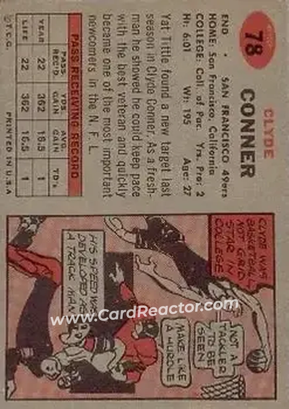 1957 Topps #78 - Clyde Conner - San Francisco 49ers - Back