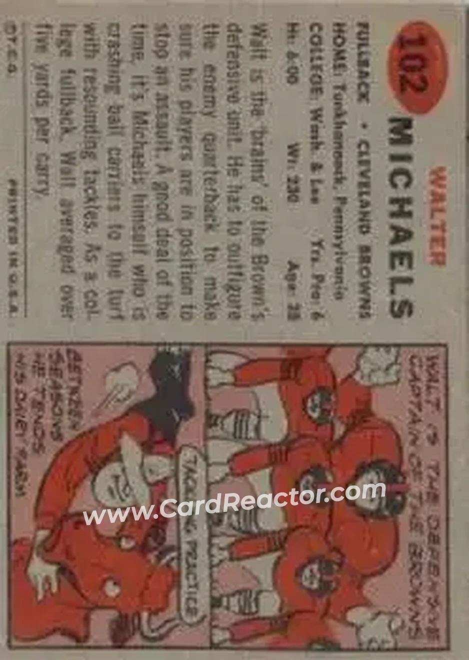 1957 Topps #102 - Walt Michaels - Cleveland Browns - Back