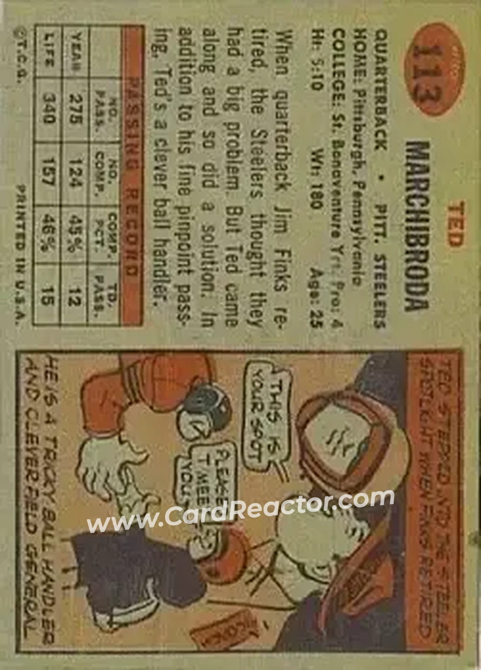 1957 Topps #113 - Ted Marchibroda - Pittsburgh Steelers - Back