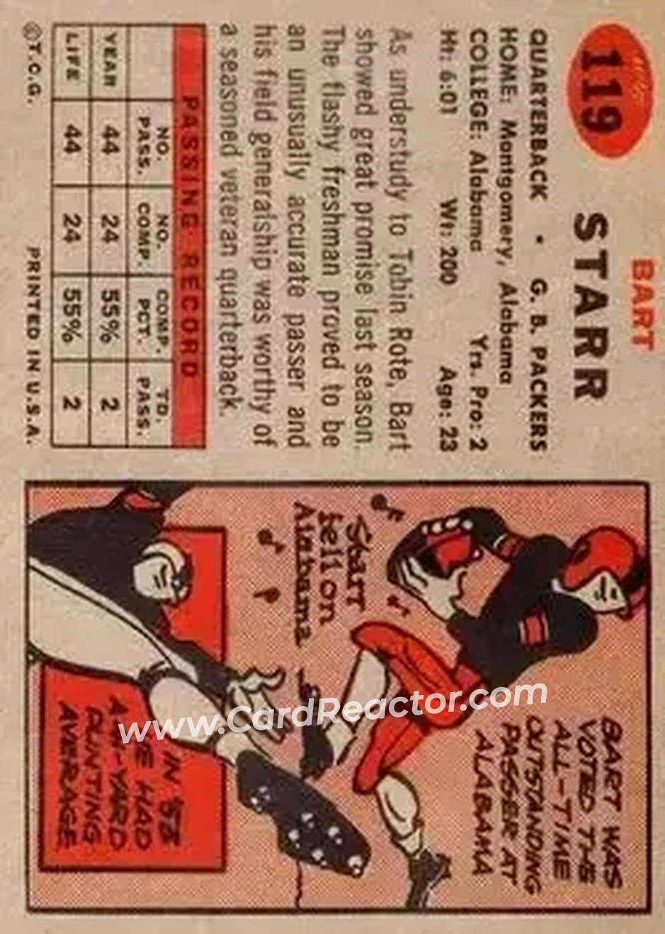 1957 Topps #119 - Bart Starr - Green Bay Packers - Back
