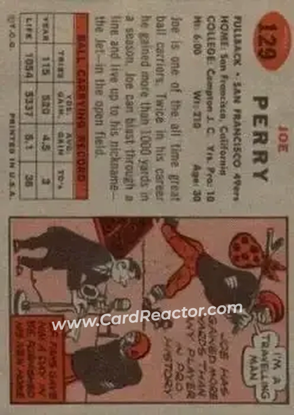 1957 Topps #129 - Joe Perry - San Francisco 49ers - Back