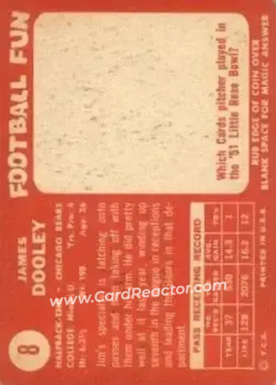 1958 Topps #8 - James Dooley - Chicago Bears - Back