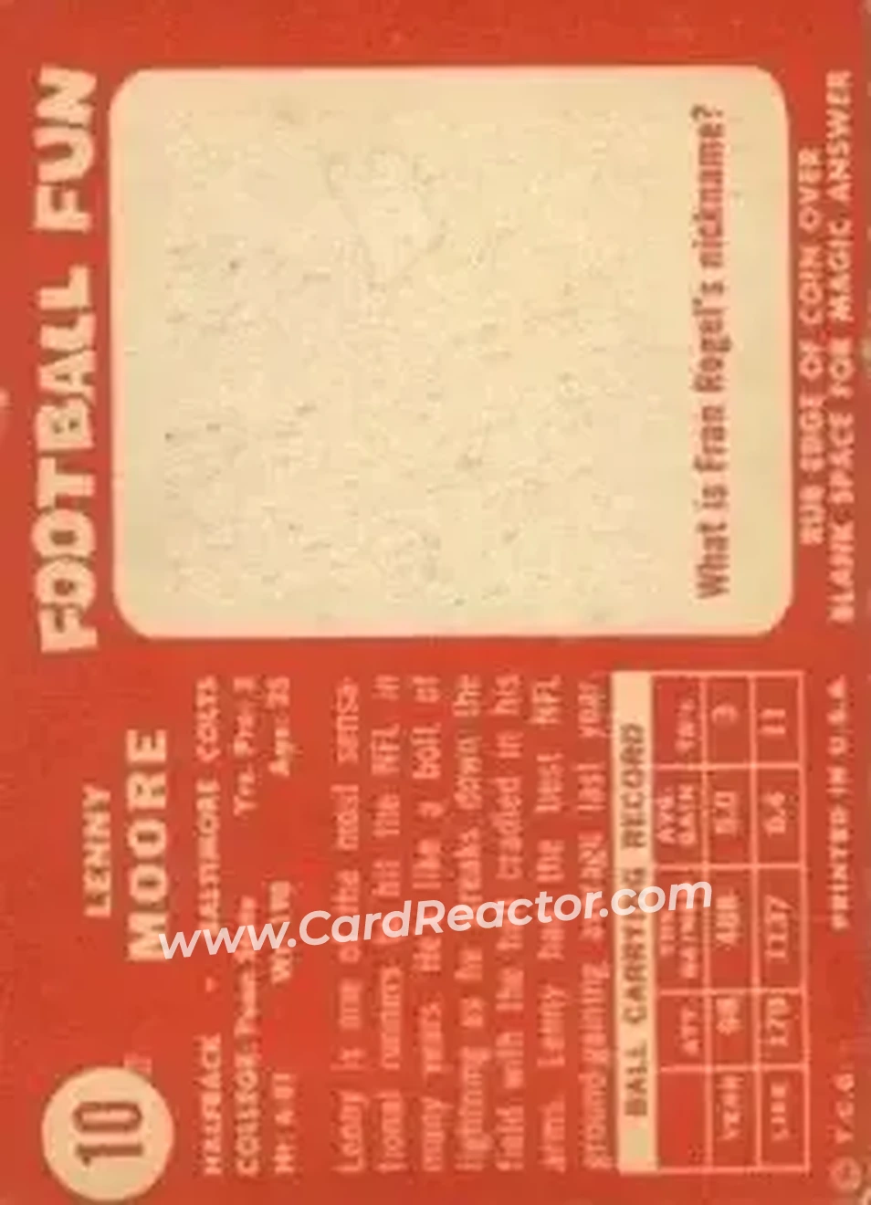 1958 Topps #10 - Lenny Moore - Baltimore Colts - Back