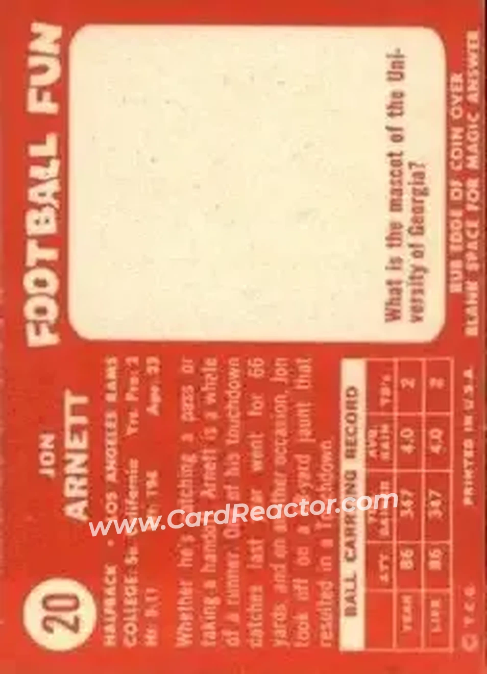 1958 Topps #20 - Jon Arnett - Los Angeles Rams - Back