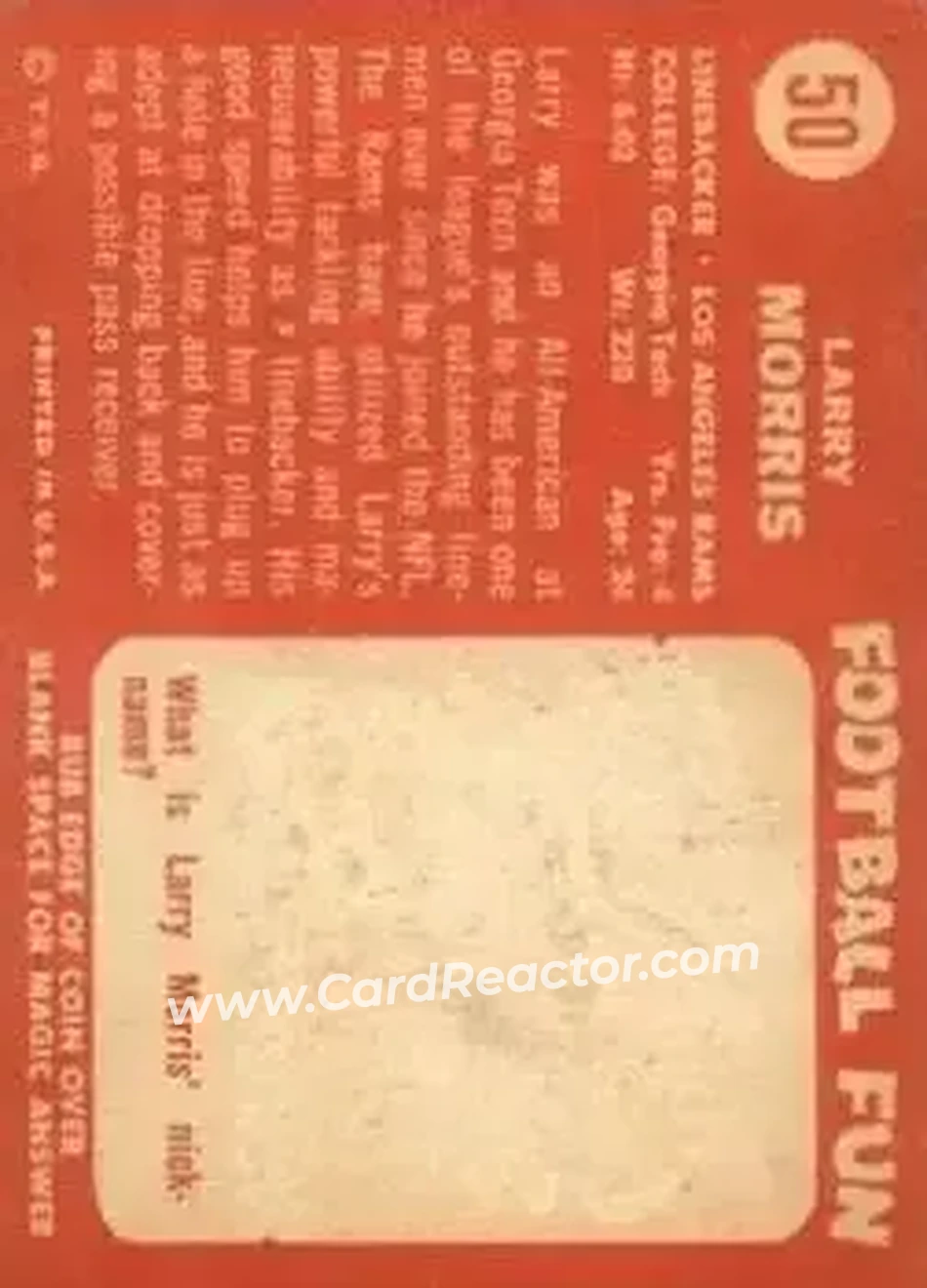 1958 Topps #50 - Larry Morris - Los Angeles Rams - Back