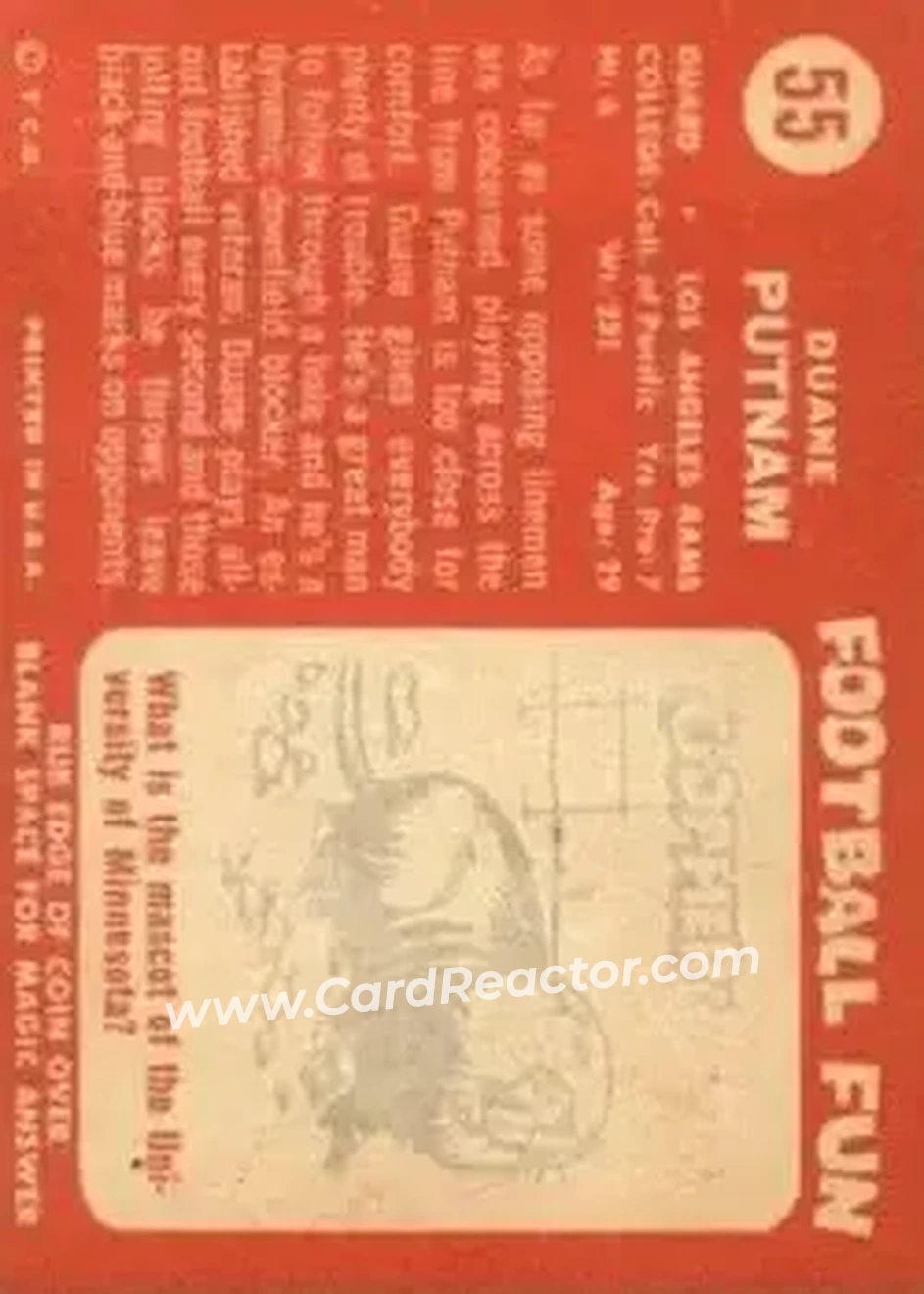 1958 Topps #55 - Duane Putnam - Los Angeles Rams - Back