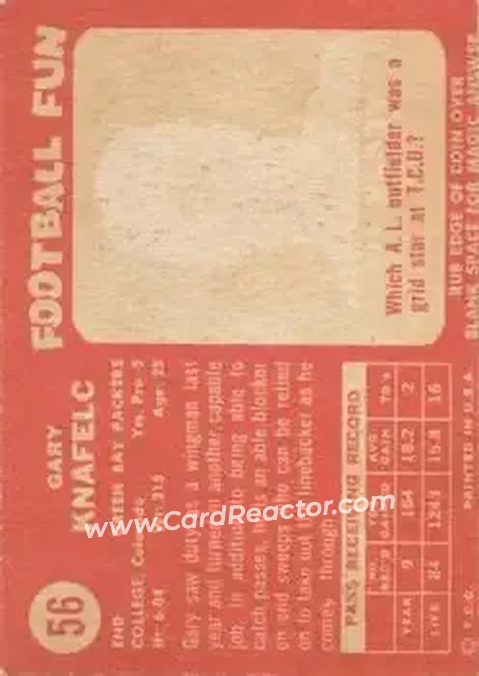 1958 Topps #56 - Gary Knafelc - Green Bay Packers - Back