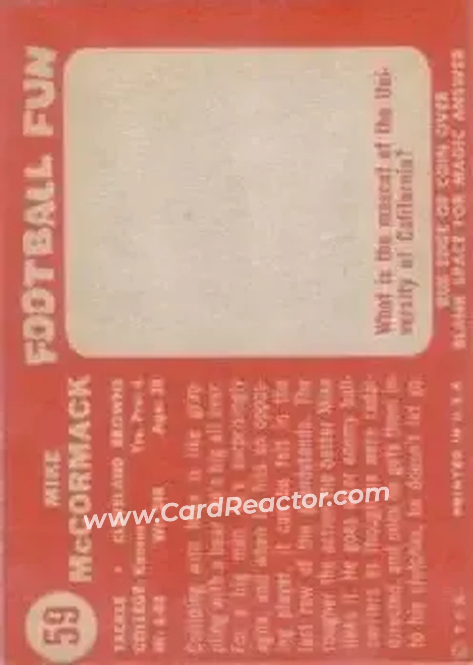 1958 Topps #59 - Mike McCormack - Cleveland Browns - Back