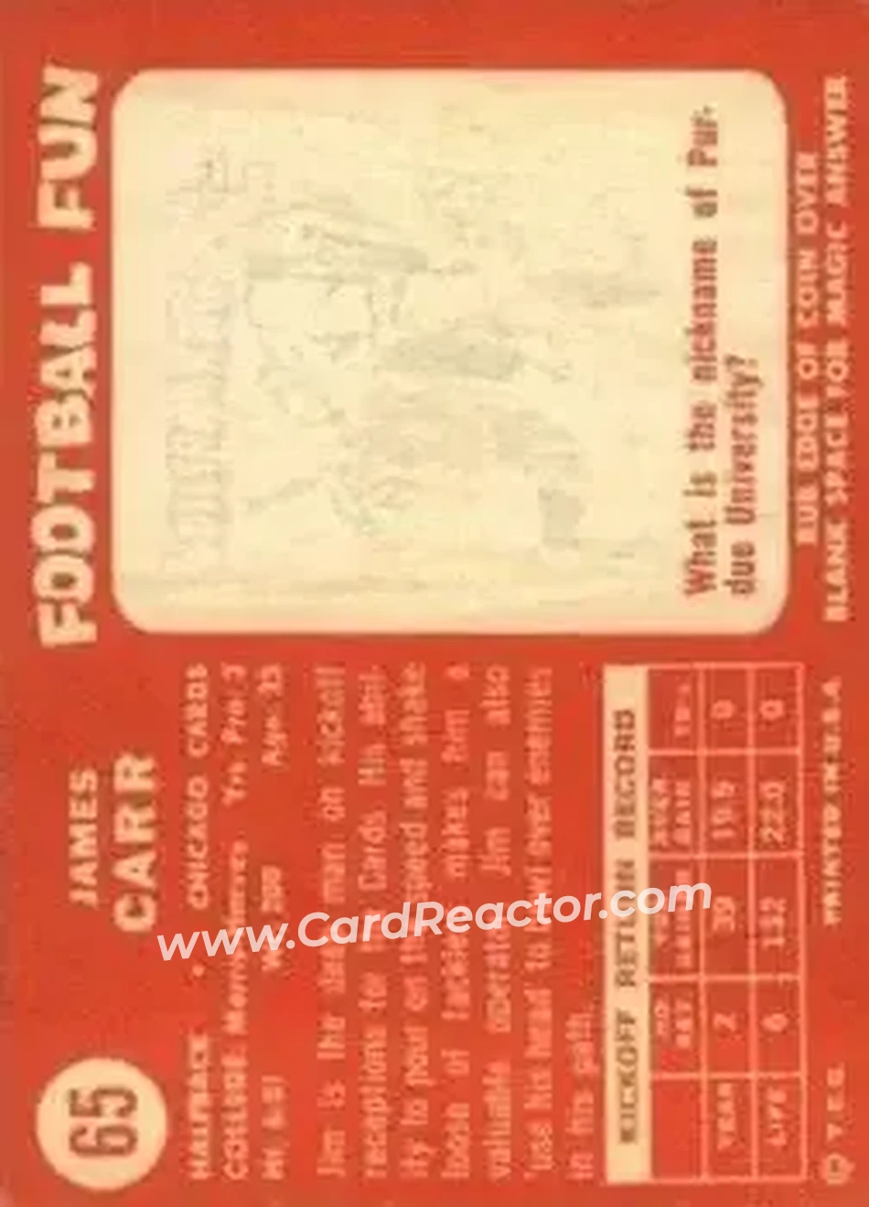 1958 Topps #65 - Jimmy Carr - Chicago Cardinals - Back