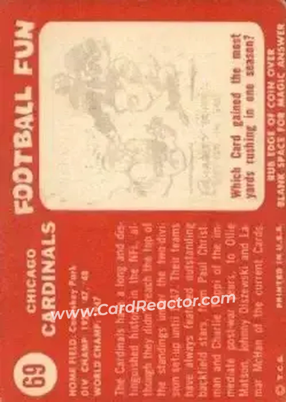 1958 Topps #69 - Card #69 - Chicago Cardinals - Back