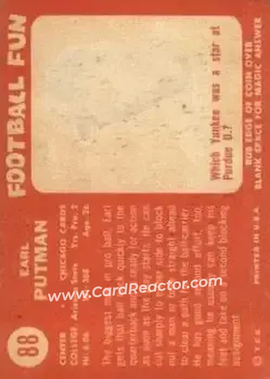 1958 Topps #88 - Earl Putman - Chicago Cardinals - Back